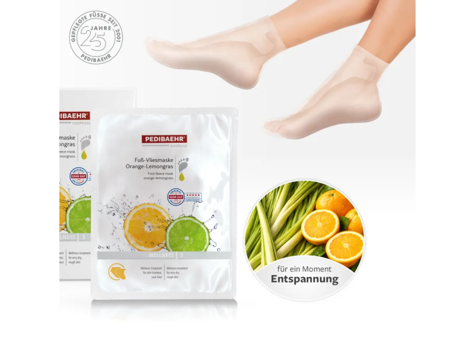 Pedibaehr Fuss-Vliesmaske Orange-Lemongras